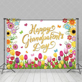 Aperturee - Colorful Floral Gold Happy Grandparents Day Backdrop